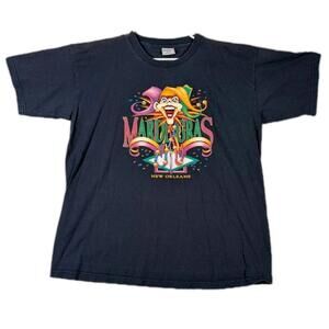 VTG 90s Mardi Gras Mens XL Navy New Orleans Jester Graphic Festival T Shirt USA